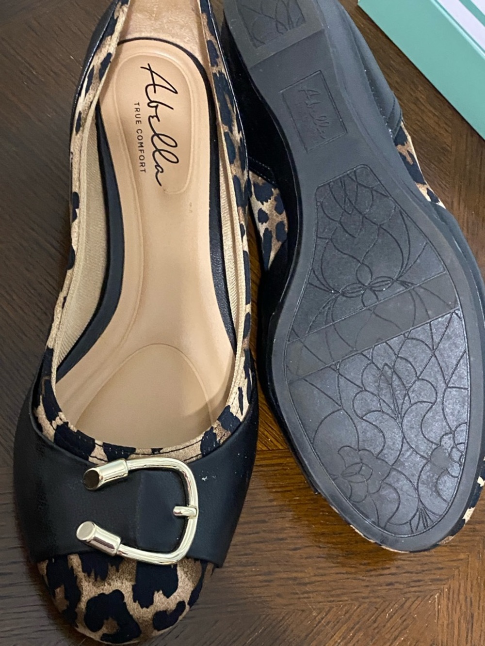 Abella Leopard-Print Flats with Black Trim and Gold Buckle Accent
